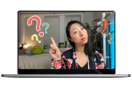 Edited image of Amy with question marks
